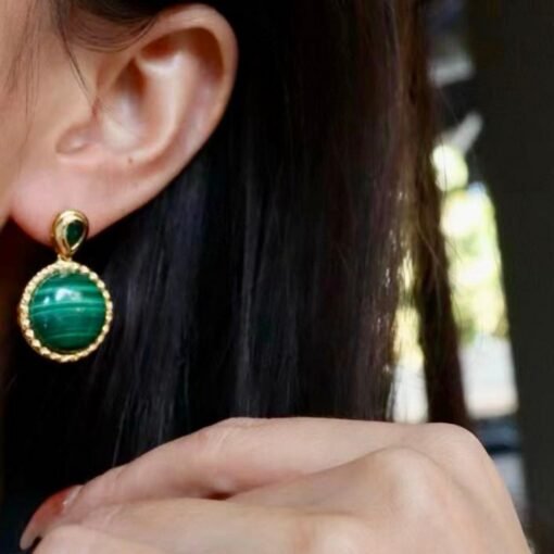 Genuine Malachite Stud Drop Earrings Sterling Silver|Malachite Jewelry|Statement Green Malachite Earring|Vintage Malachite Earrings For Her - Image 4