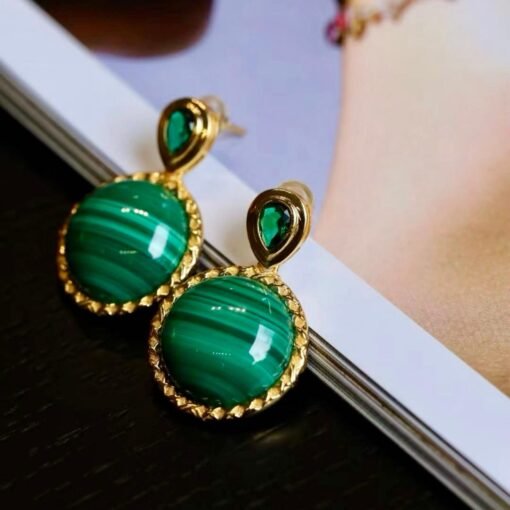 Genuine Malachite Stud Drop Earrings Sterling Silver|Malachite Jewelry|Statement Green Malachite Earring|Vintage Malachite Earrings For Her - Image 3