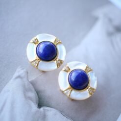 Genuine Lapis Lazuli Studs Earring sterling silver|Statement lapis lazuli studsFloral petal lapis lazuli studsHemisphere Lapis Lazuli stud