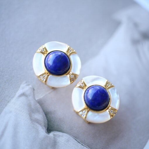 Genuine Lapis Lazuli Studs Earring sterling silver|Statement lapis lazuli studsFloral petal lapis lazuli studsHemisphere Lapis Lazuli stud