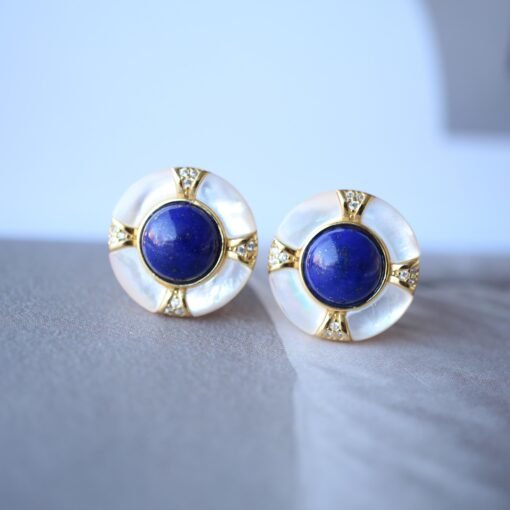 Genuine Lapis Lazuli Studs Earring sterling silver|Statement lapis lazuli studsFloral petal lapis lazuli studsHemisphere Lapis Lazuli stud - Image 6