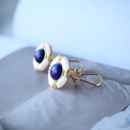 Genuine Lapis Lazuli Studs Earring sterling silver|Statement lapis lazuli studsFloral petal lapis lazuli studsHemisphere Lapis Lazuli stud - Image 7