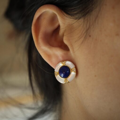 Genuine Lapis Lazuli Studs Earring sterling silver|Statement lapis lazuli studsFloral petal lapis lazuli studsHemisphere Lapis Lazuli stud - Image 4