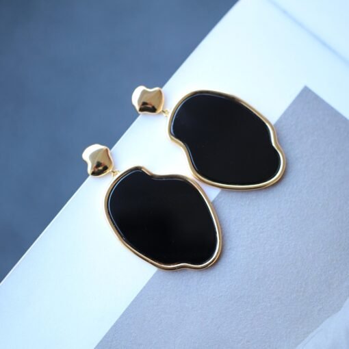 Unique Black Agate With Silver Hoop Earrings|Big Black Agate Earrings|Dainty Jewelry|Everyday Minimalist Earrings|Perfect Gift For Her - Image 4