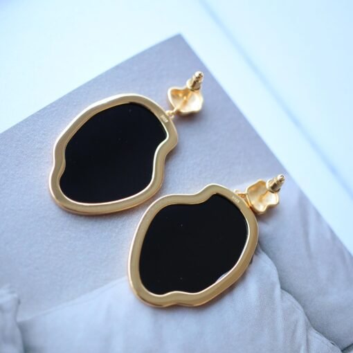 Unique Black Agate With Silver Hoop Earrings|Big Black Agate Earrings|Dainty Jewelry|Everyday Minimalist Earrings|Perfect Gift For Her - Image 2