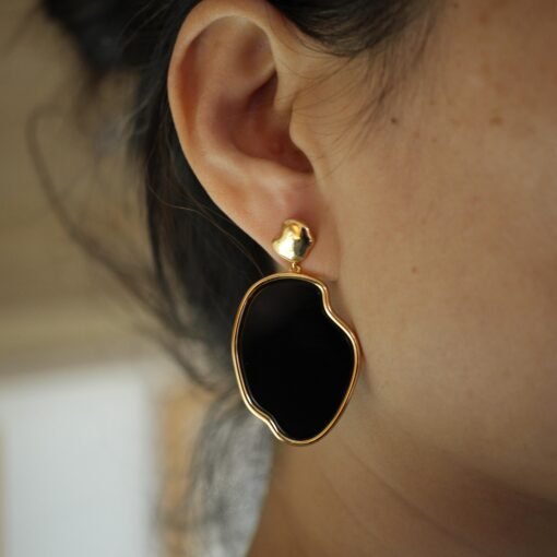 Unique Black Agate With Silver Hoop Earrings|Big Black Agate Earrings|Dainty Jewelry|Everyday Minimalist Earrings|Perfect Gift For Her - Image 7