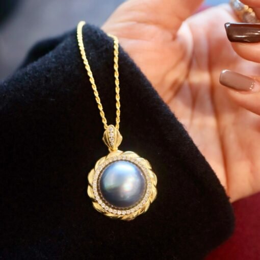 Unique Natural Mabe Pearl Pendant Sterling Silver|One of a kind PendantStatement Pearl Pendant|Halo pearl pendant|Perfect Anniversary Gift - Image 2