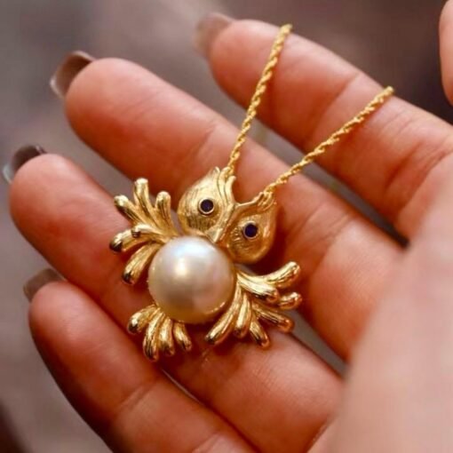 Natural Mabe Pearl Pendant Necklace Sterling Silver|Statement Handmade Mabe Pearl Pendant|Unique owl shape mabe Pearl Pendant - Image 2