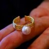 Natural big Pearl Ring Silver|Vintage Antique Pearl ring gold|Statement Pearl ring Women|June Birthstone Pearl ring|Round Real Pearl band