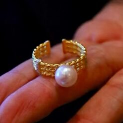 Natural big Pearl Ring Silver|Vintage Antique Pearl ring gold|Statement Pearl ring Women|June Birthstone Pearl ring|Round Real Pearl band