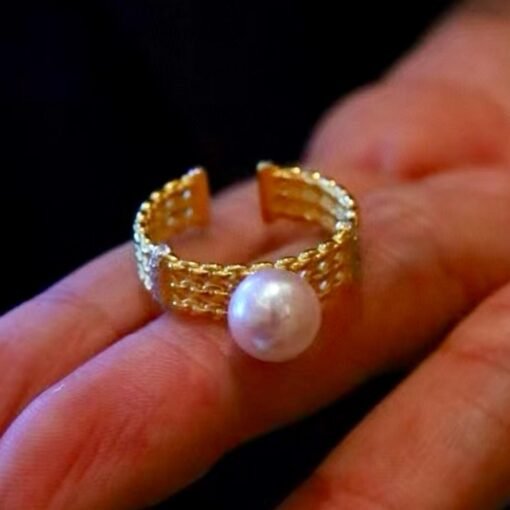 Natural big Pearl Ring Silver|Vintage Antique Pearl ring gold|Statement Pearl ring Women|June Birthstone Pearl ring|Round Real Pearl band