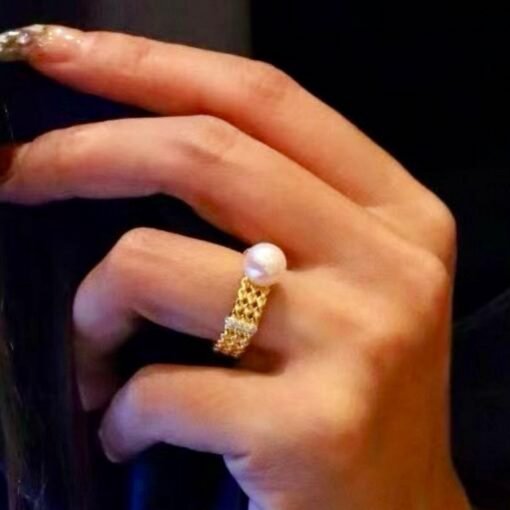 Natural big Pearl Ring Silver|Vintage Antique Pearl ring gold|Statement Pearl ring Women|June Birthstone Pearl ring|Round Real Pearl band - Image 4