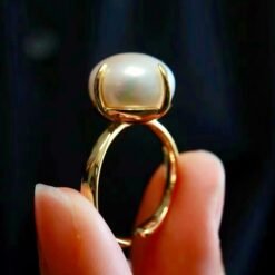 Natural big Pearl Ring Silver|Minimalist Pearl ring gold|Statement Pearl ring Women|June Birthstone Pearl ring|Round Real Pearl ring12mm