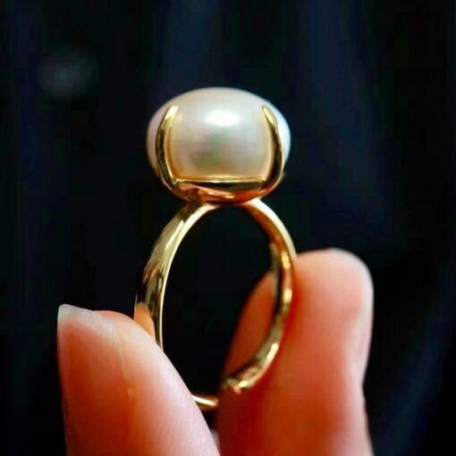 Natural big Pearl Ring Silver|Minimalist Pearl ring gold|Statement Pearl ring Women|June Birthstone Pearl ring|Round Real Pearl ring12mm