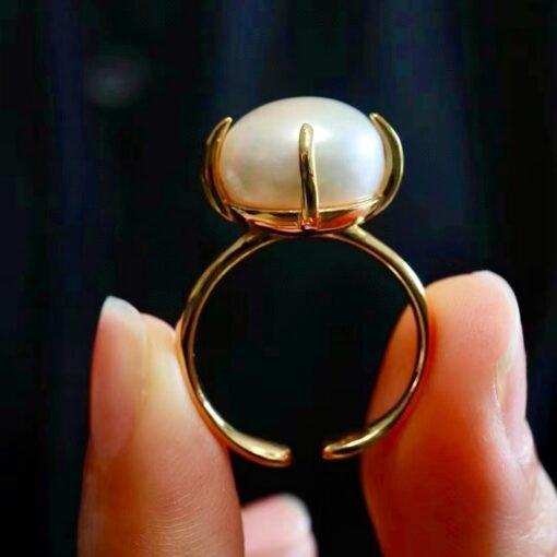 Natural big Pearl Ring Silver|Minimalist Pearl ring gold|Statement Pearl ring Women|June Birthstone Pearl ring|Round Real Pearl ring12mm - Image 5