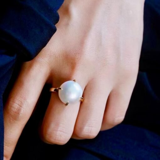 Natural big Pearl Ring Silver|Minimalist Pearl ring gold|Statement Pearl ring Women|June Birthstone Pearl ring|Round Real Pearl ring12mm - Image 8