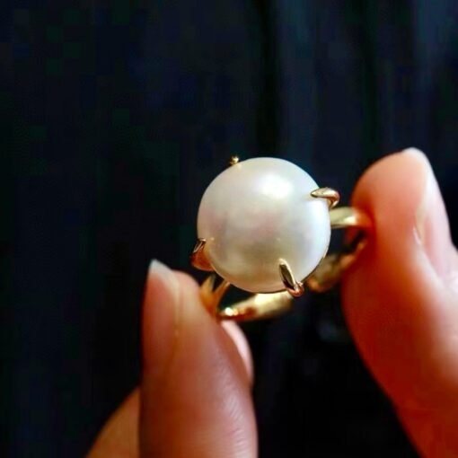Natural big Pearl Ring Silver|Minimalist Pearl ring gold|Statement Pearl ring Women|June Birthstone Pearl ring|Round Real Pearl ring12mm - Image 2