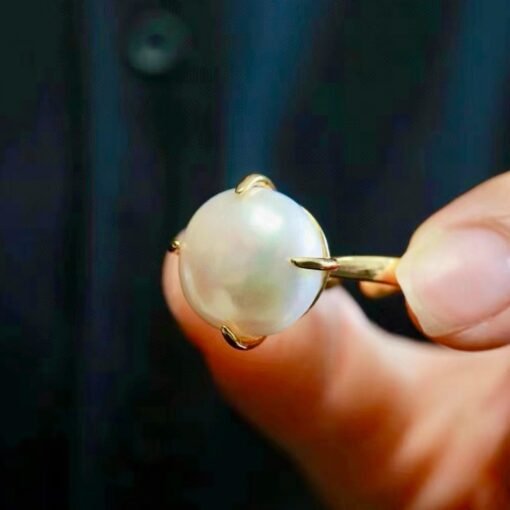 Natural big Pearl Ring Silver|Minimalist Pearl ring gold|Statement Pearl ring Women|June Birthstone Pearl ring|Round Real Pearl ring12mm - Image 6