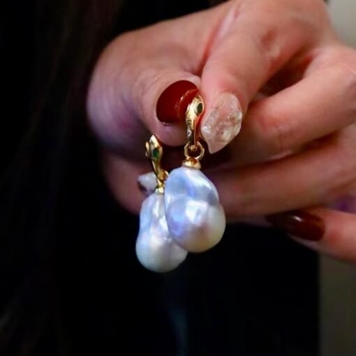 Natural Baroque Pearl Drop Earrings silver|Statement Modern Pearl Drop Gold|Vintage Handmade Pearl Earring Women|Unique June Birthstone Gift - Image 2