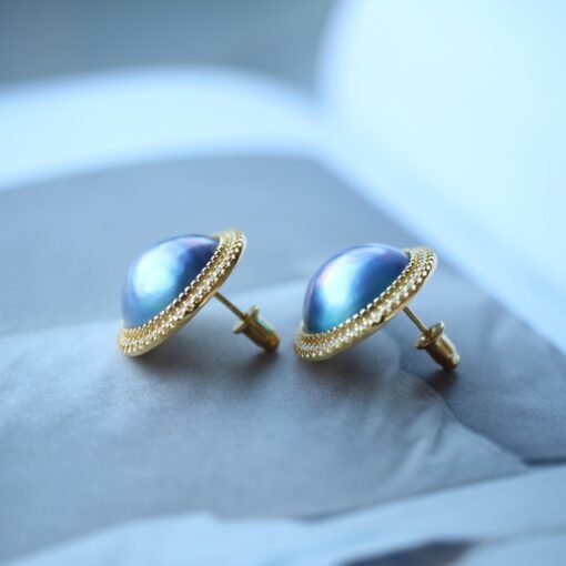 Natural Mabe Pearl Studs with Zircon Sterling Sliver|Pearl Halo Zircon Stud|Statement Studs Earring|Real Pearl Stud|Perfect Anniversary Gift - Image 5