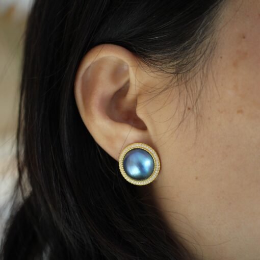 Natural Mabe Pearl Studs with Zircon Sterling Sliver|Pearl Halo Zircon Stud|Statement Studs Earring|Real Pearl Stud|Perfect Anniversary Gift - Image 7