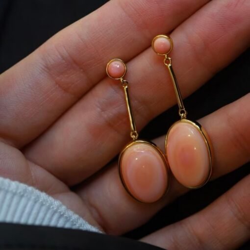 Natural Oval Bezel Pink Queen Conch Shell drop earring silver/Art Deco Trendy Real Pink Gemstone Jewelry|Statement Unique Earring gold - Image 5