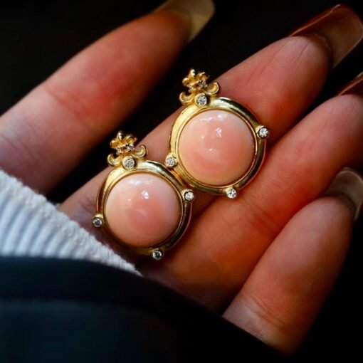 Natural Pink Queen Conch Shell drop earring gold plated silver|Statement Pink Gemstone Jewelry|Unique Earring For Her|Bezel set drop Earring - Image 2