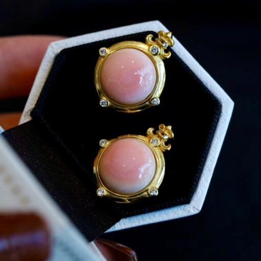Natural Pink Queen Conch Shell drop earring gold plated silver|Statement Pink Gemstone Jewelry|Unique Earring For Her|Bezel set drop Earring - Image 7