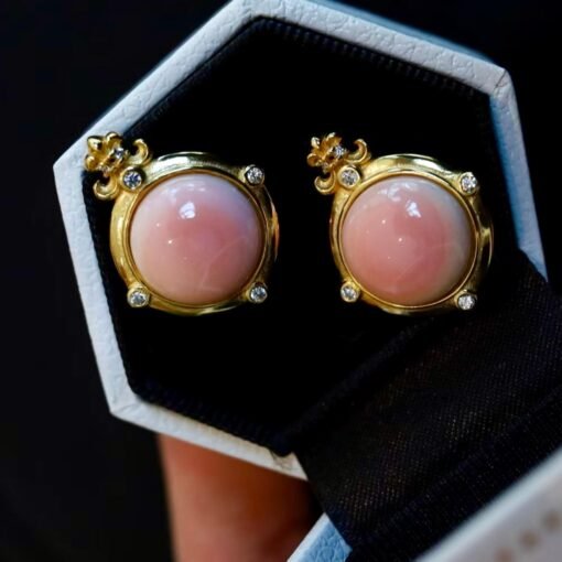 Natural Pink Queen Conch Shell drop earring gold plated silver|Statement Pink Gemstone Jewelry|Unique Earring For Her|Bezel set drop Earring - Image 3