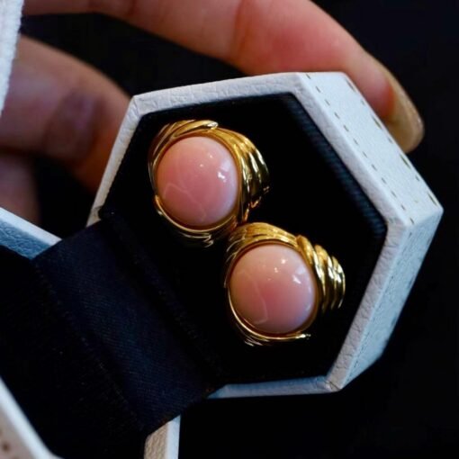 Natural Pink Queen Conch Shell drop earring gold plated silver|Statement Pink Gemstone Jewelry|Unique Earring For Her|Bezel set drop Earring - Image 7