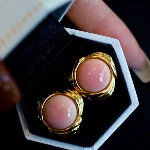 Natural Pink Queen Conch Shell drop earring gold plated silver|Statement Pink Gemstone Jewelry|Unique Earring For Her|Bezel set drop Earring - Image 8