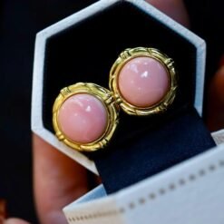Natural Pink Queen Conch Shell drop earring gold plated silver|Statement Pink Gemstone Jewelry|Unique Earring For Her|Bezel set drop Earring