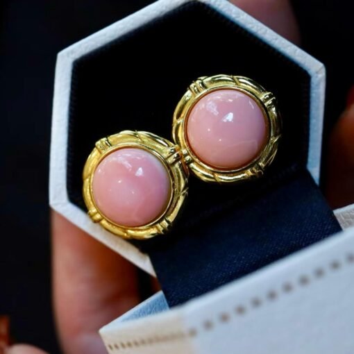 Natural Pink Queen Conch Shell drop earring gold plated silver|Statement Pink Gemstone Jewelry|Unique Earring For Her|Bezel set drop Earring
