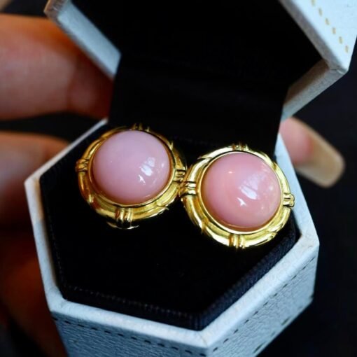 Natural Pink Queen Conch Shell drop earring gold plated silver|Statement Pink Gemstone Jewelry|Unique Earring For Her|Bezel set drop Earring - Image 7