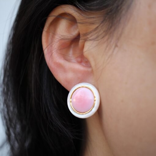 Natural Pink Queen Conch Shell stud earring gold plated silver|Statement Pink Gemstone Jewelry|Unique Earring For Her|Bezel set stud Earring - Image 7