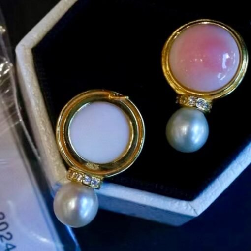Genuine Pearl stud earring s925 silver|Vintage Pink Gemstone Jewelry|Unique Pearl Earring For Her|Real pearl earring|Bezel set Earring women - Image 6