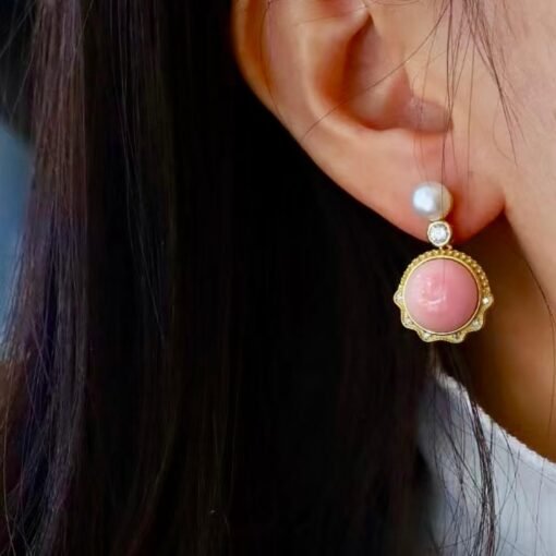 Genuine Pearl stud earring s925 silver|Vintage Pink Gemstone Jewelry|Unique Pearl Earring For Her|Real pearl earring|Bezel set Earring women - Image 4