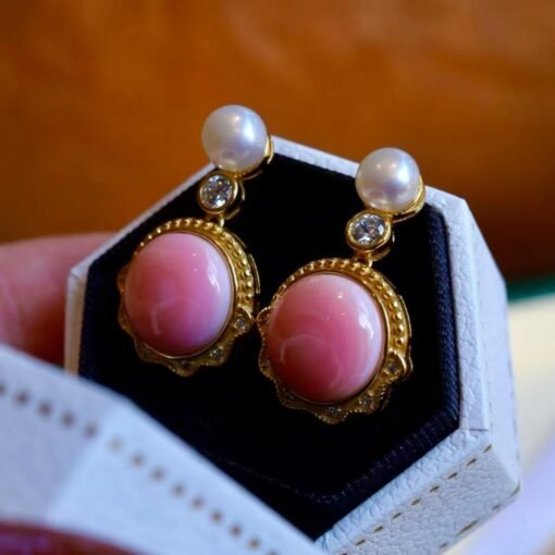Genuine Pearl stud earring s925 silver|Vintage Pink Gemstone Jewelry|Unique Pearl Earring For Her|Real pearl earring|Bezel set Earring women - Image 2