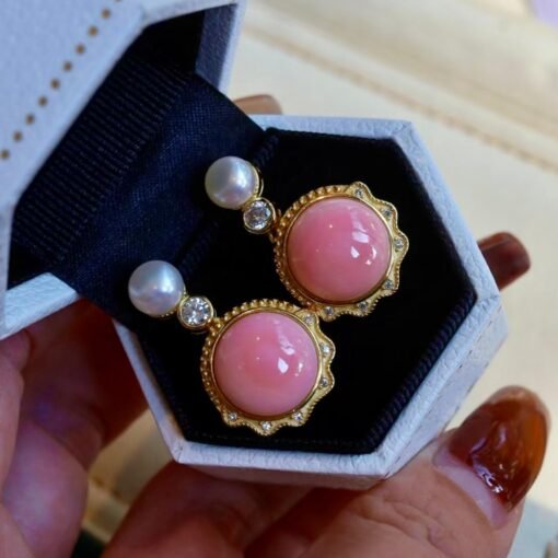 Genuine Pearl stud earring s925 silver|Vintage Pink Gemstone Jewelry|Unique Pearl Earring For Her|Real pearl earring|Bezel set Earring women - Image 3