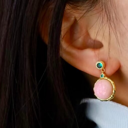 Natural Pink Queen Conch Shell drop earring gold plated silver|Statement Pink Gemstone Jewelry|Unique Earring For Her|Bezel set drop Earring - Image 4