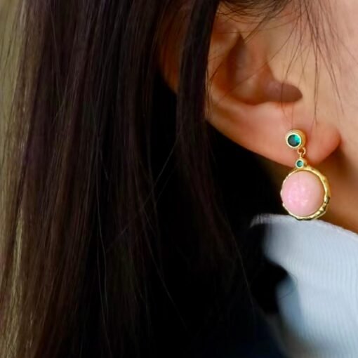 Natural Pink Queen Conch Shell drop earring gold plated silver|Statement Pink Gemstone Jewelry|Unique Earring For Her|Bezel set drop Earring - Image 7
