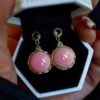 Natural Pink Queen Conch Shell drop earring gold plated silver|Statement Pink Gemstone Jewelry|Unique Earring For Her|Bezel set drop Earring