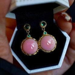 Natural Pink Queen Conch Shell drop earring gold plated silver|Statement Pink Gemstone Jewelry|Unique Earring For Her|Bezel set drop Earring