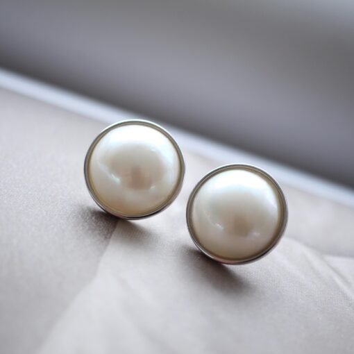 Natural Big white Pearl Earrings s925 Silver|Minimalist Simple Pearl Jewelry|Statement Pearl EarringsReal Mabe Pearl|Perfect Wedding Earring - Image 3