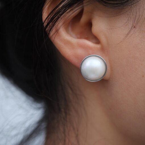 Natural Big white Pearl Earrings s925 Silver|Minimalist Simple Pearl Jewelry|Statement Pearl EarringsReal Mabe Pearl|Perfect Wedding Earring - Image 8
