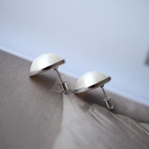 Natural Big white Pearl Earrings s925 Silver|Minimalist Simple Pearl Jewelry|Statement Pearl EarringsReal Mabe Pearl|Perfect Wedding Earring - Image 5