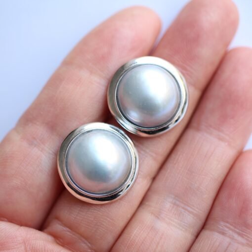Natural White Pearl Stud Earrings s925 Silver|Minimalist Pearl Jewelry|Statement Mabe Pearl Earring|Real Mabe Pearl|Perfect Wedding Earrings - Image 2