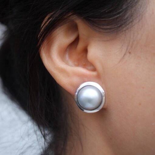 Natural White Pearl Stud Earrings s925 Silver|Minimalist Pearl Jewelry|Statement Mabe Pearl Earring|Real Mabe Pearl|Perfect Wedding Earrings - Image 7