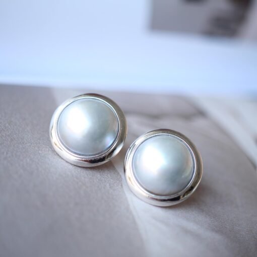 Natural White Pearl Stud Earrings s925 Silver|Minimalist Pearl Jewelry|Statement Mabe Pearl Earring|Real Mabe Pearl|Perfect Wedding Earrings - Image 6