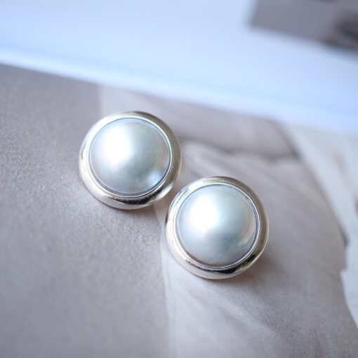 Natural White Pearl Stud Earrings s925 Silver|Minimalist Pearl Jewelry|Statement Mabe Pearl Earring|Real Mabe Pearl|Perfect Wedding Earrings